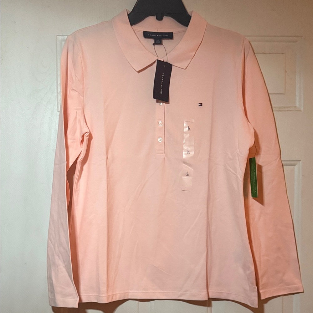 Tommy Hilfiger Women’s Light Pink Long Sleeve Polo Shirt NWT
